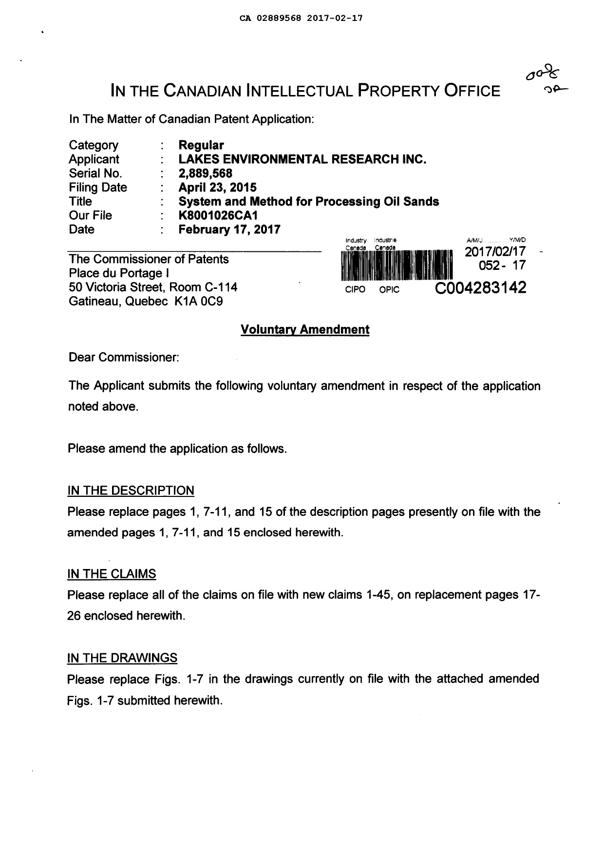 Document de brevet canadien 2889568. Poursuite-Amendment 20161217. Image 1 de 53