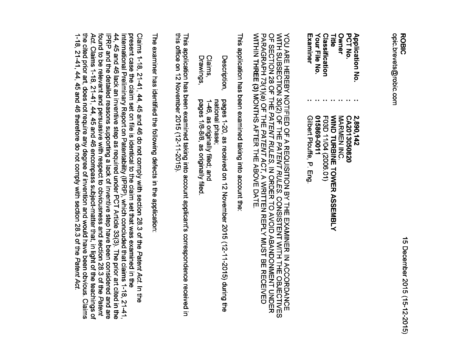 Canadian Patent Document 2890142. Prosecution-Amendment 20141215. Image 1 of 4