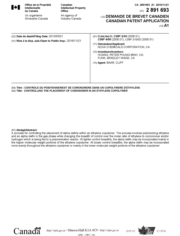Document de brevet canadien 2891693. Page couverture 20161107. Image 1 de 1