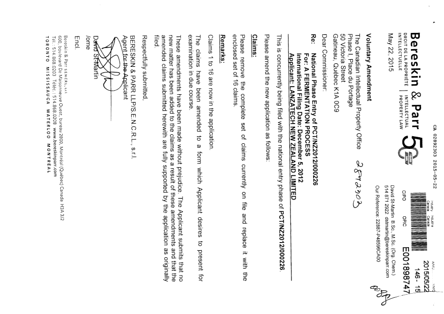 Document de brevet canadien 2892303. Poursuite-Amendment 20141222. Image 1 de 3