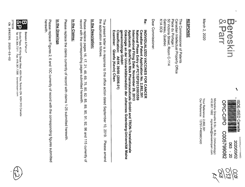 Document de brevet canadien 2892391. Modification 20200302. Image 1 de 32