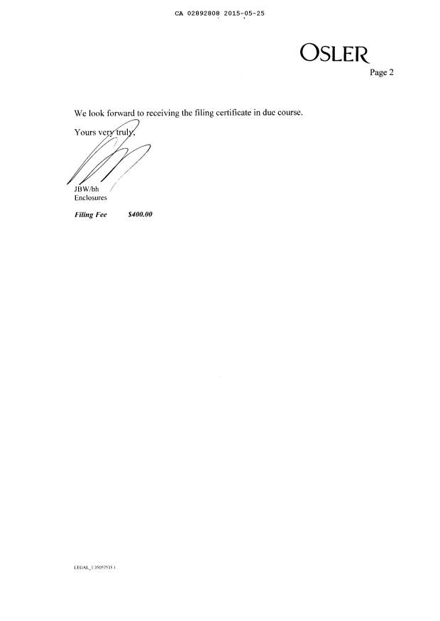 Document de brevet canadien 2892808. Cession 20150525. Image 2 de 3