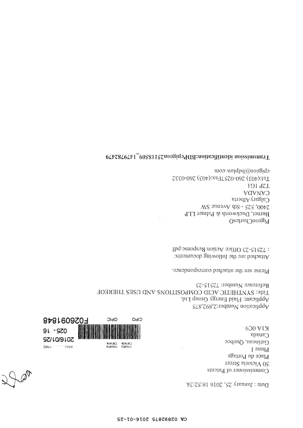 Document de brevet canadien 2892875. Modification 20160125. Image 1 de 6