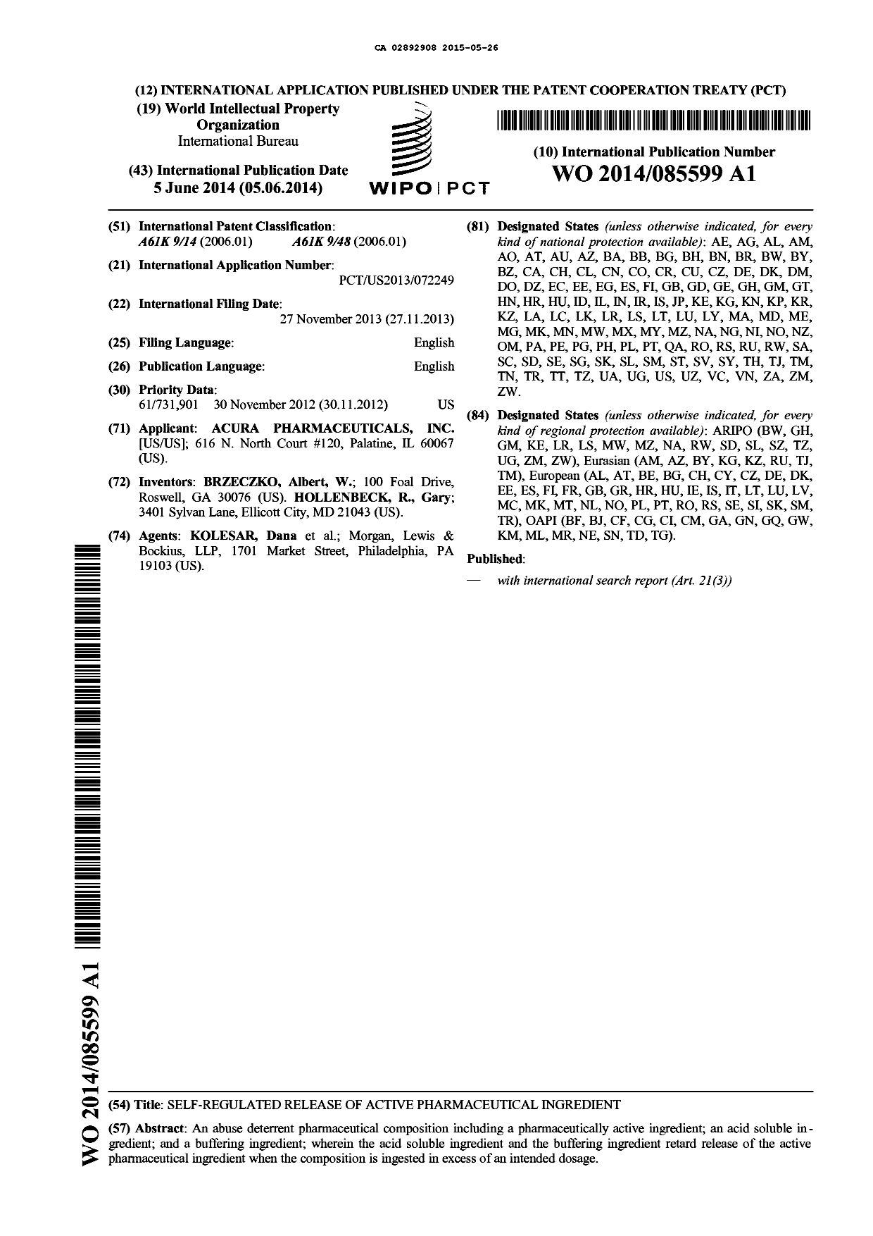 Document de brevet canadien 2892908. Abrégé 20141226. Image 1 de 1