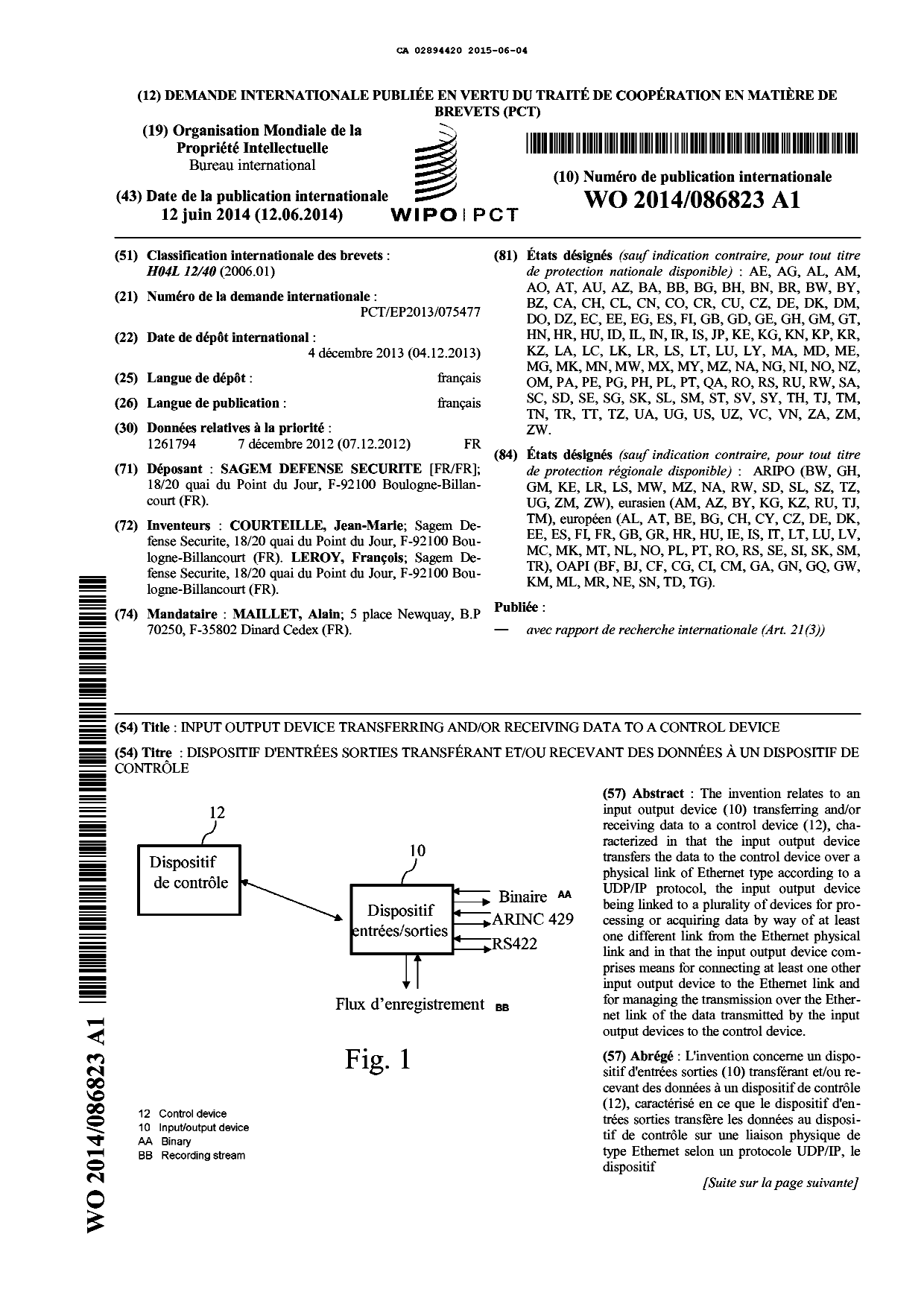 Document de brevet canadien 2894420. Modification - Abrégé 20150604. Image 1 de 2