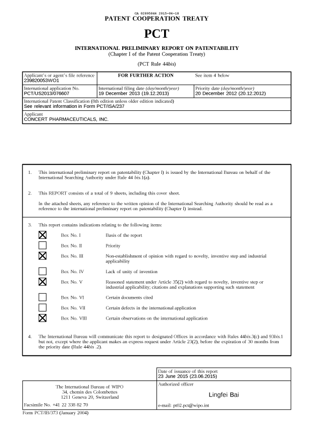 Document de brevet canadien 2895846. Rapport prélim. intl. sur la brevetabilité reçu 20150618. Image 1 de 9