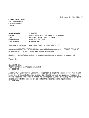 Canadian Patent Document 2896582. Office Letter 20151020. Image 1 of 1