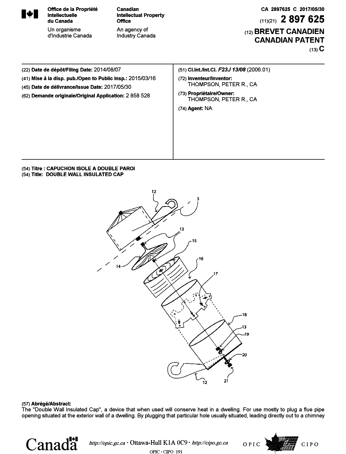 Document de brevet canadien 2897625. Page couverture 20161228. Image 1 de 2