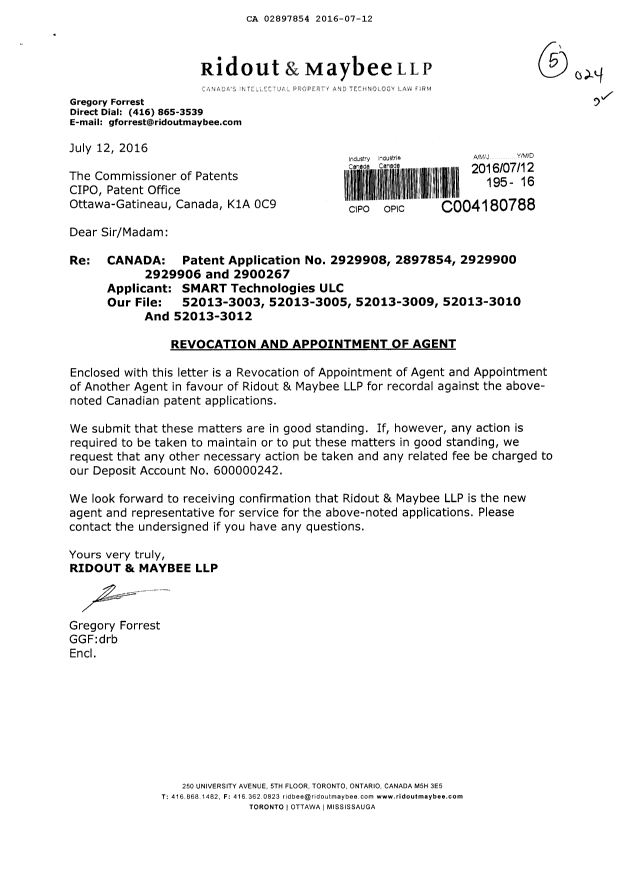 Canadian Patent Document 2897854. Correspondence 20160712. Image 1 of 3