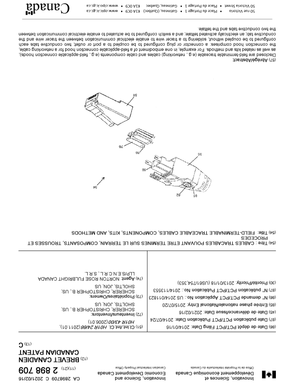 Canadian Patent Document 2898709. Cover Page 20210121. Image 1 of 1