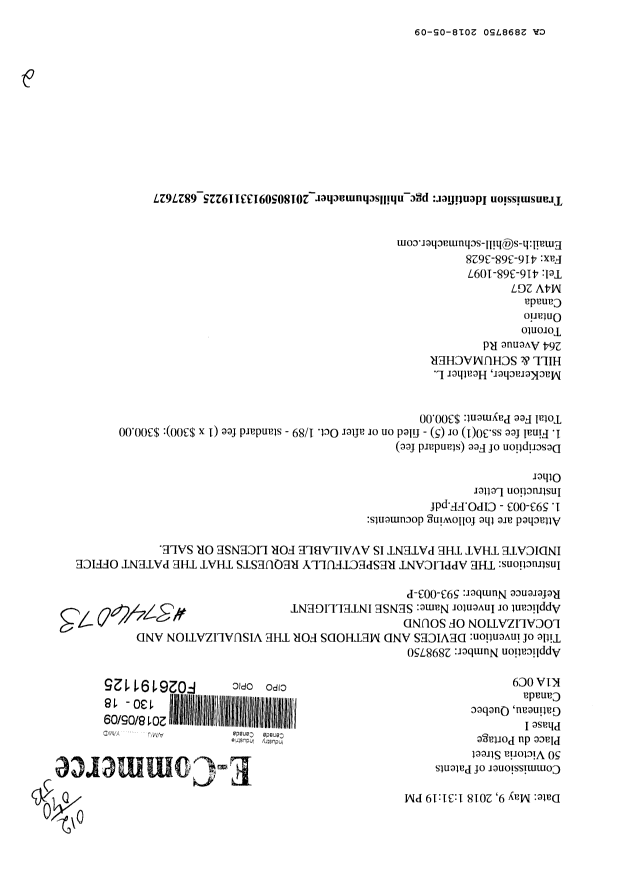 Canadian Patent Document 2898750. Final Fee 20180509. Image 1 of 2