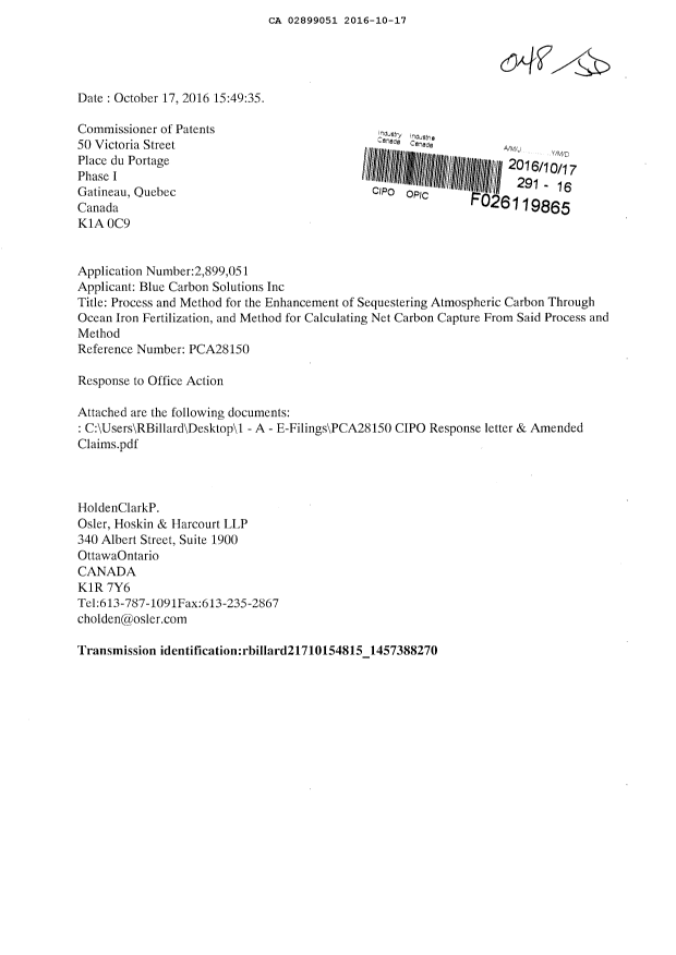 Document de brevet canadien 2899051. Poursuite-Amendment 20151217. Image 1 de 6
