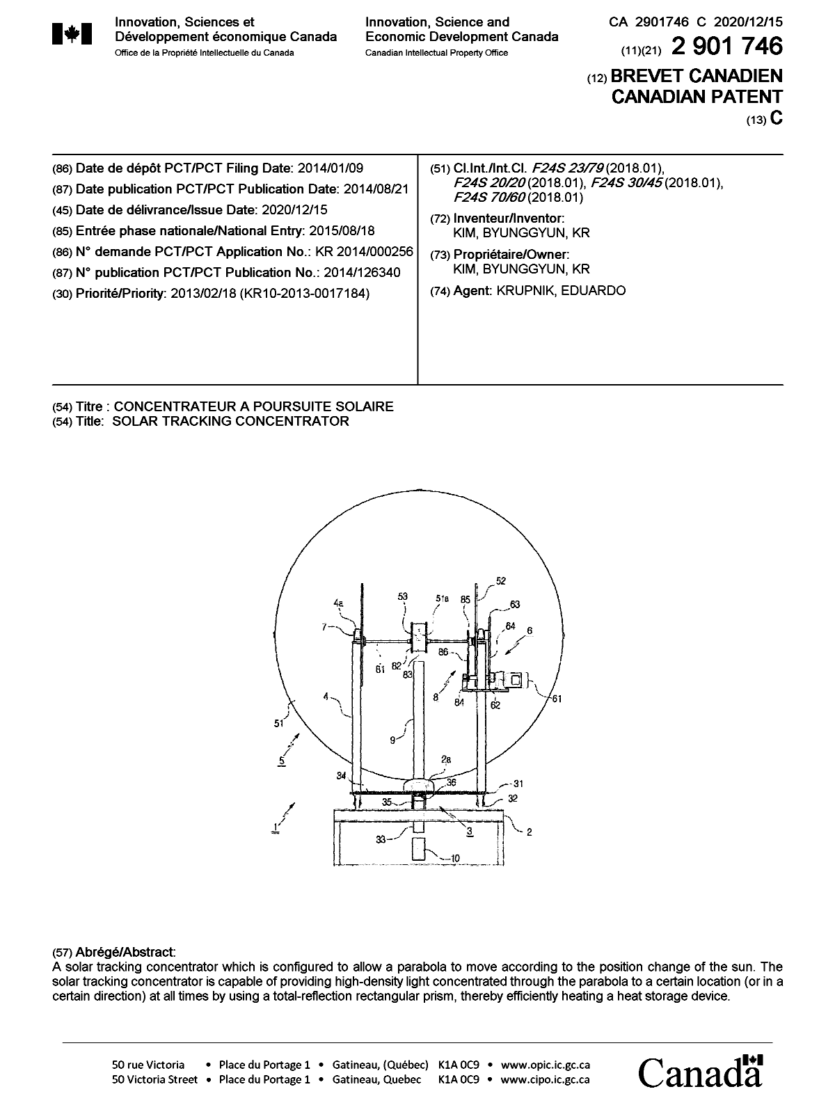 Canadian Patent Document 2901746. Cover Page 20201116. Image 1 of 1