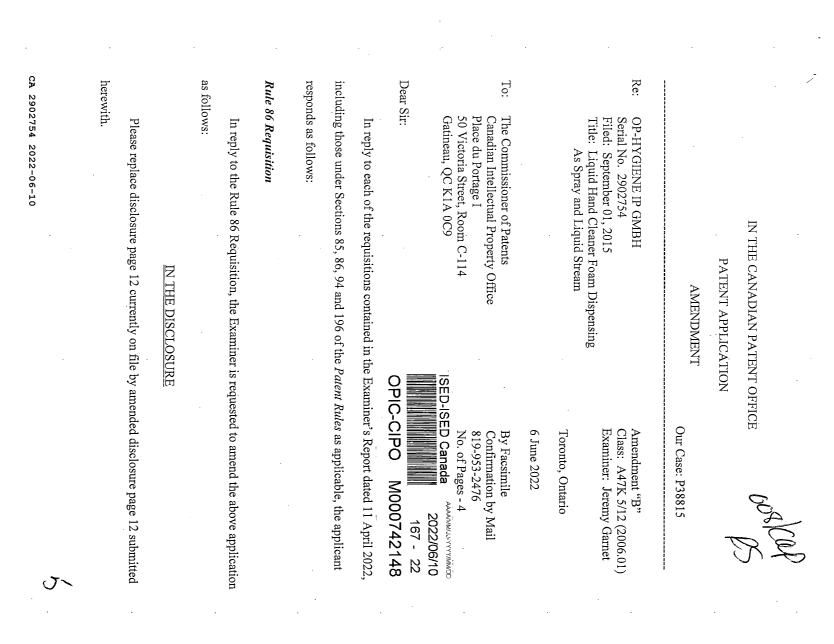 Document de brevet canadien 2902754. Modification 20220610. Image 1 de 4
