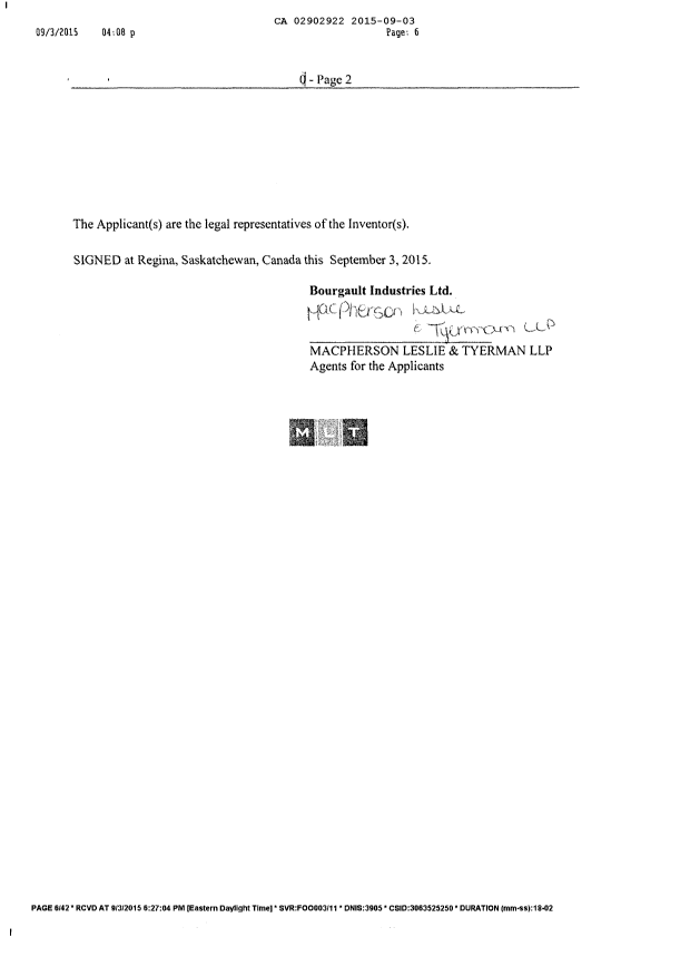 Document de brevet canadien 2902922. Nouvelle demande 20150903. Image 6 de 6