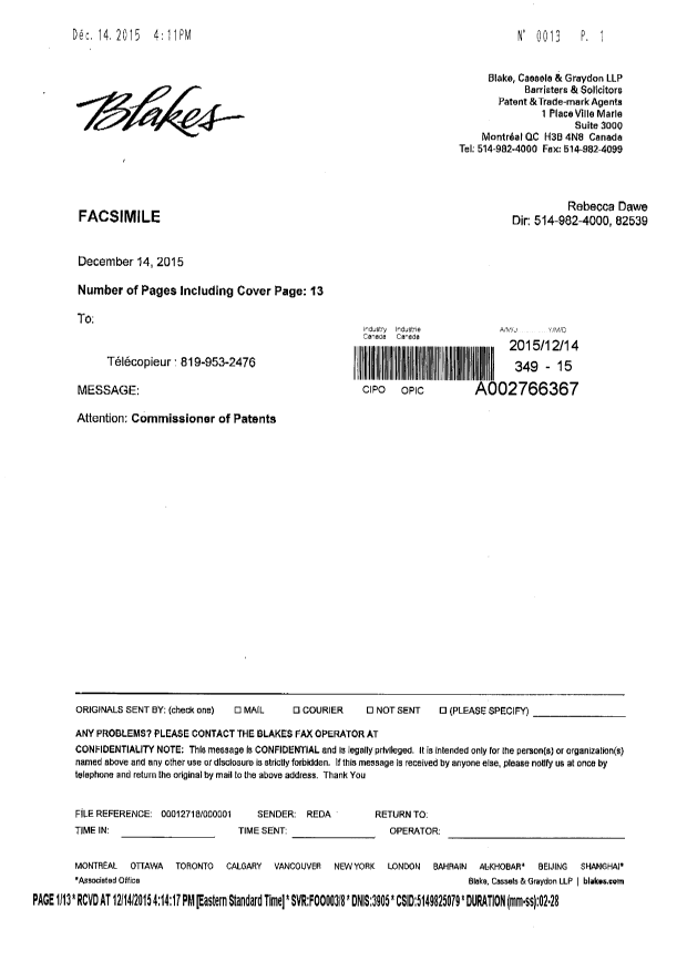 Document de brevet canadien 2903512. Cession 20151214. Image 13 de 13