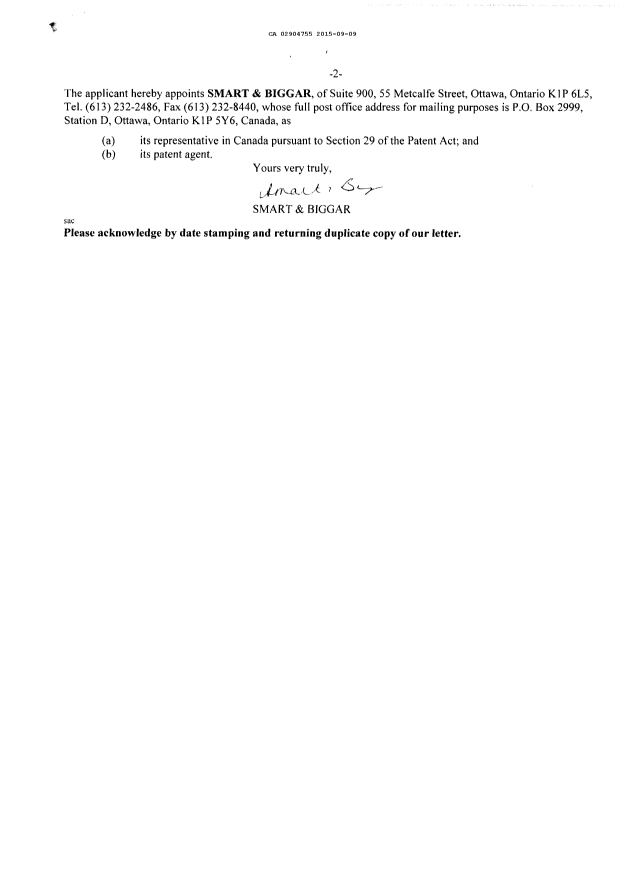Canadian Patent Document 2904755. National Entry Request 20150909. Image 2 of 3