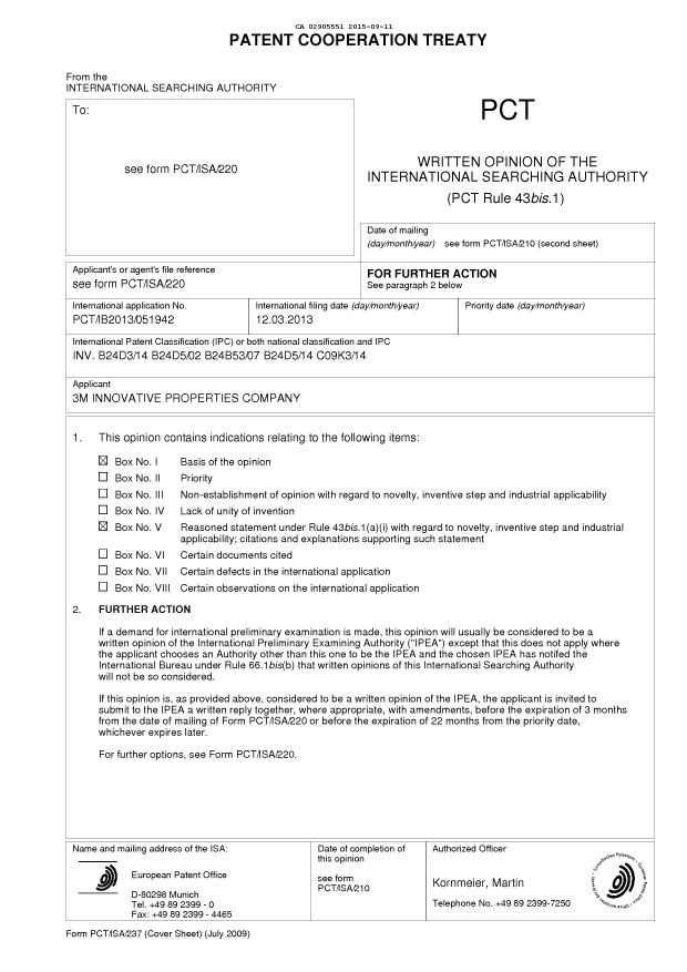 Document de brevet canadien 2905551. Rapport de recherche internationale 20141211. Image 2 de 7