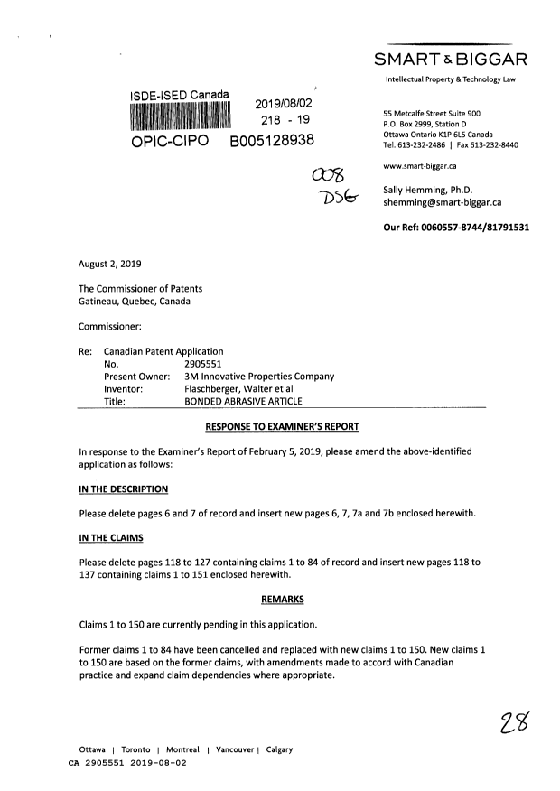 Document de brevet canadien 2905551. Modification 20181202. Image 1 de 28