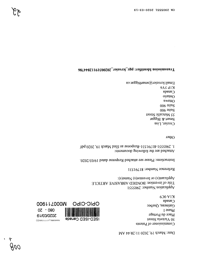Canadian Patent Document 2905551. Amendment 20200319. Image 1 of 22
