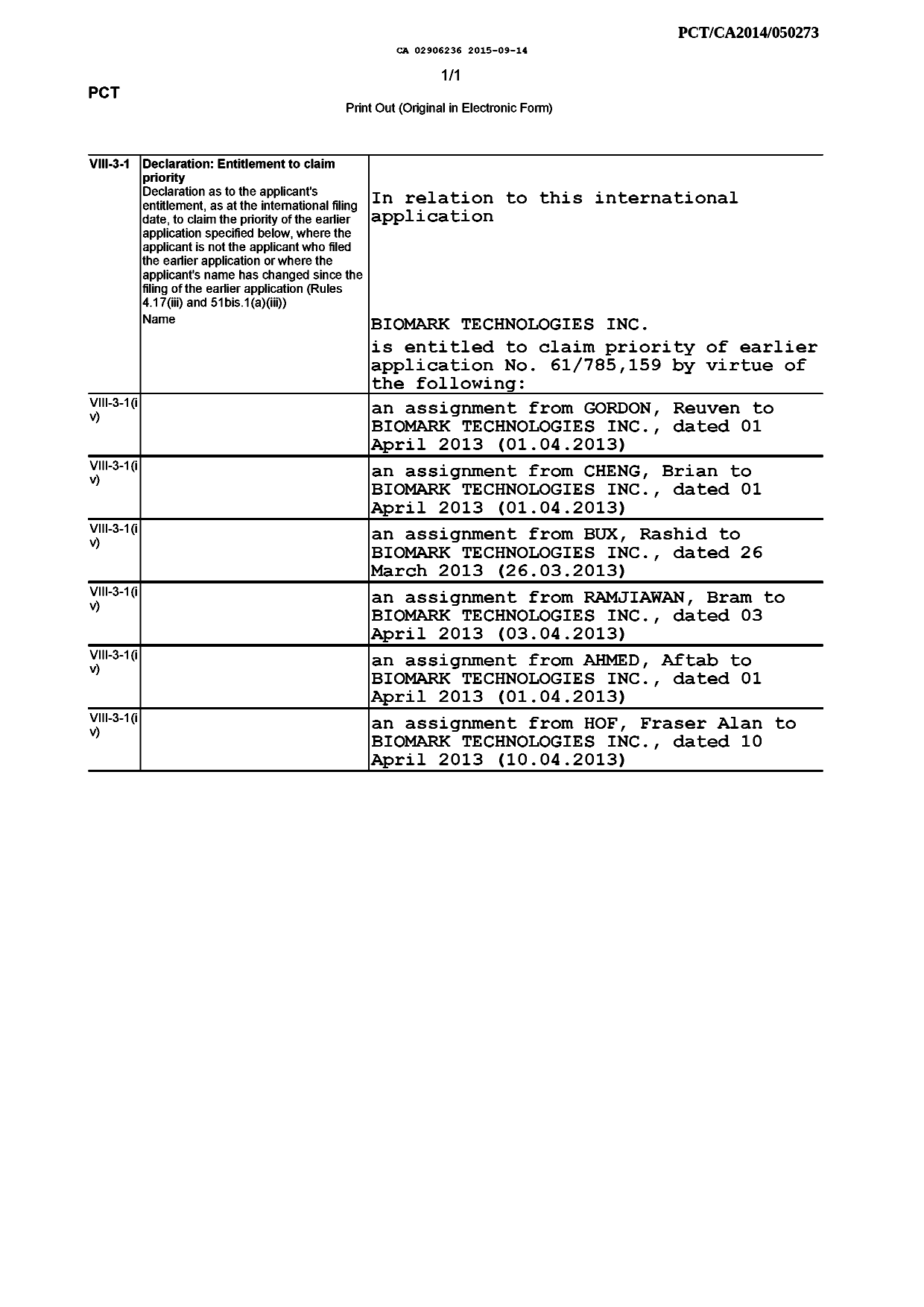 Document de brevet canadien 2906236. Déclaration 20150914. Image 1 de 3