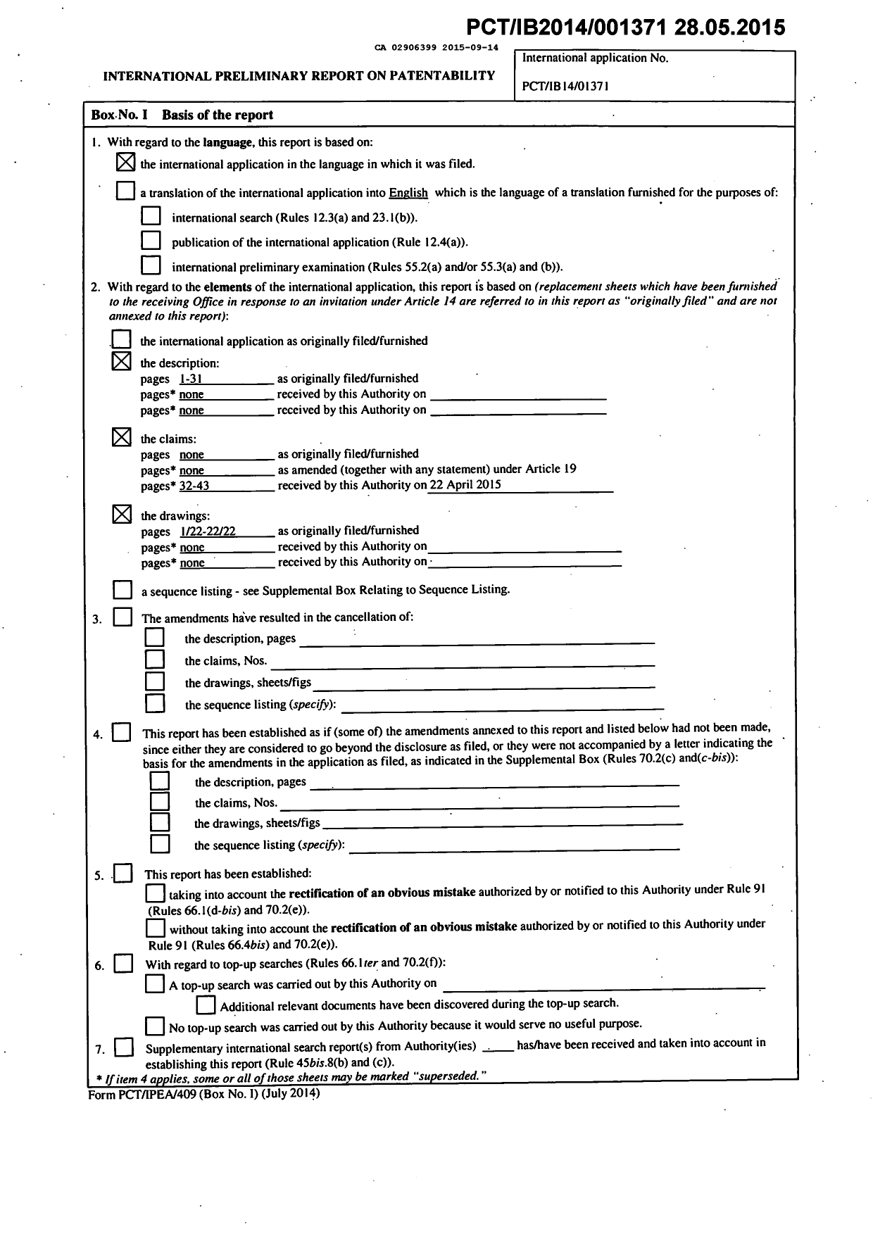 Document de brevet canadien 2906399. Rapport prélim. intl. sur la brevetabilité reçu 20150914. Image 2 de 13