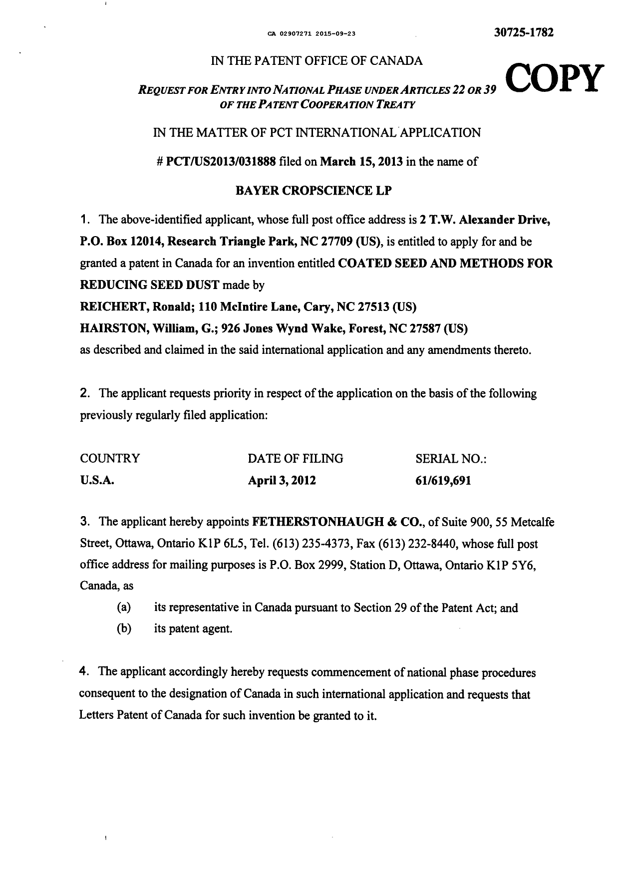 Canadian Patent Document 2907271. Correspondence 20141223. Image 5 of 6