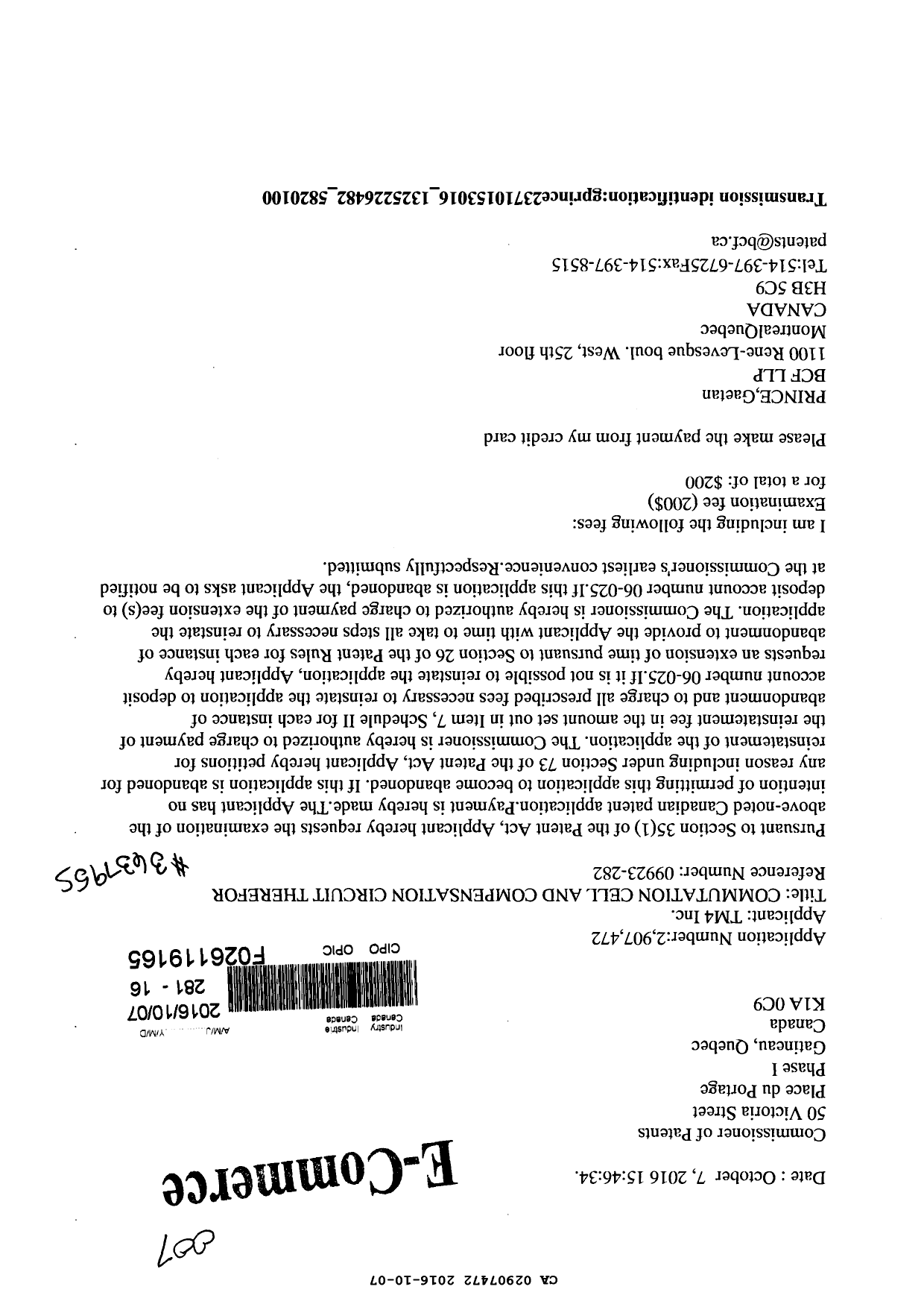 Document de brevet canadien 2907472. Poursuite-Amendment 20151207. Image 1 de 2
