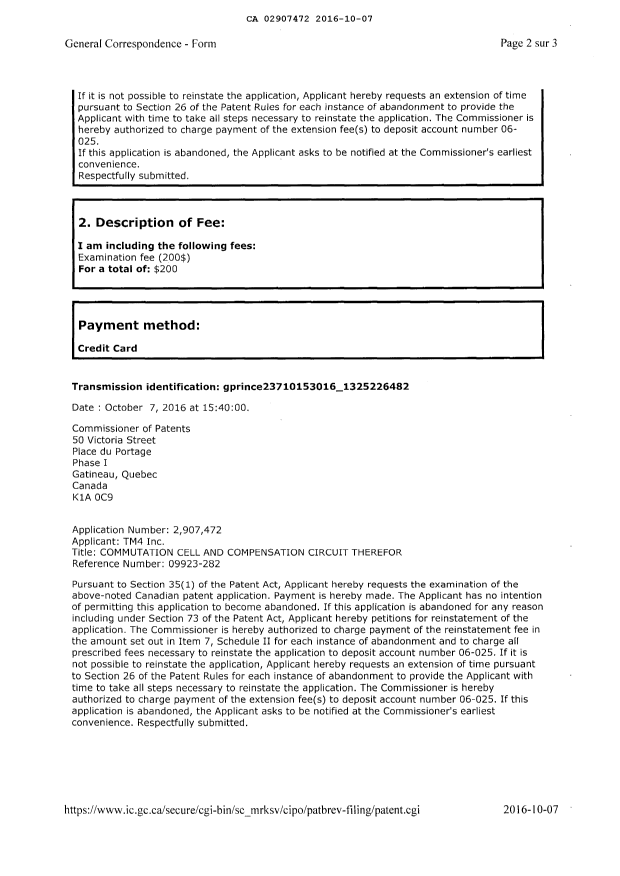 Document de brevet canadien 2907472. Correspondance 20151207. Image 3 de 4