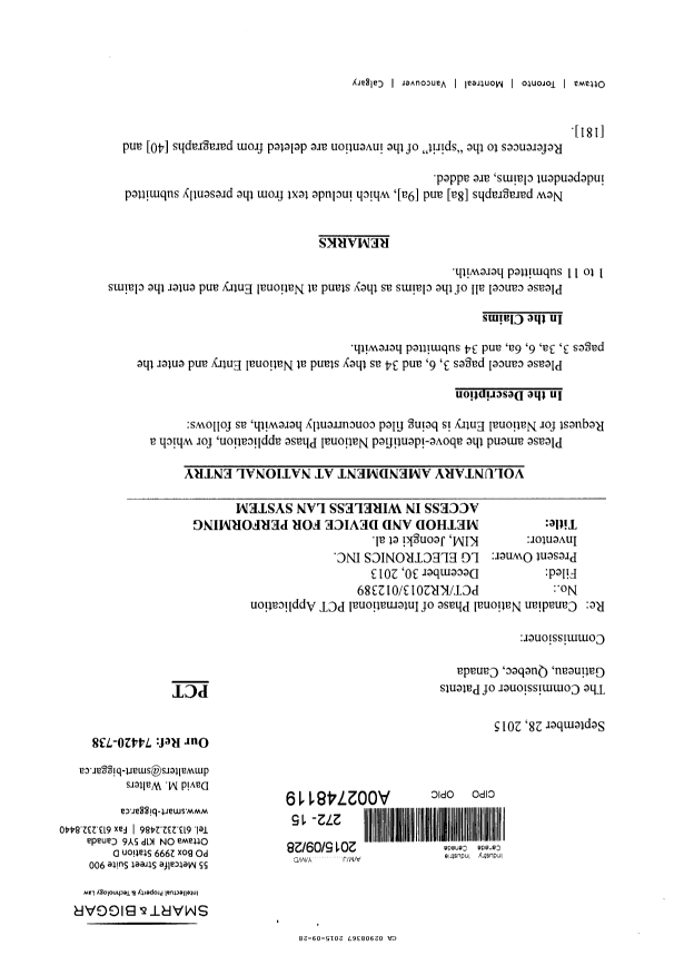 Canadian Patent Document 2908367. Voluntary Amendment 20150928. Image 1 of 12