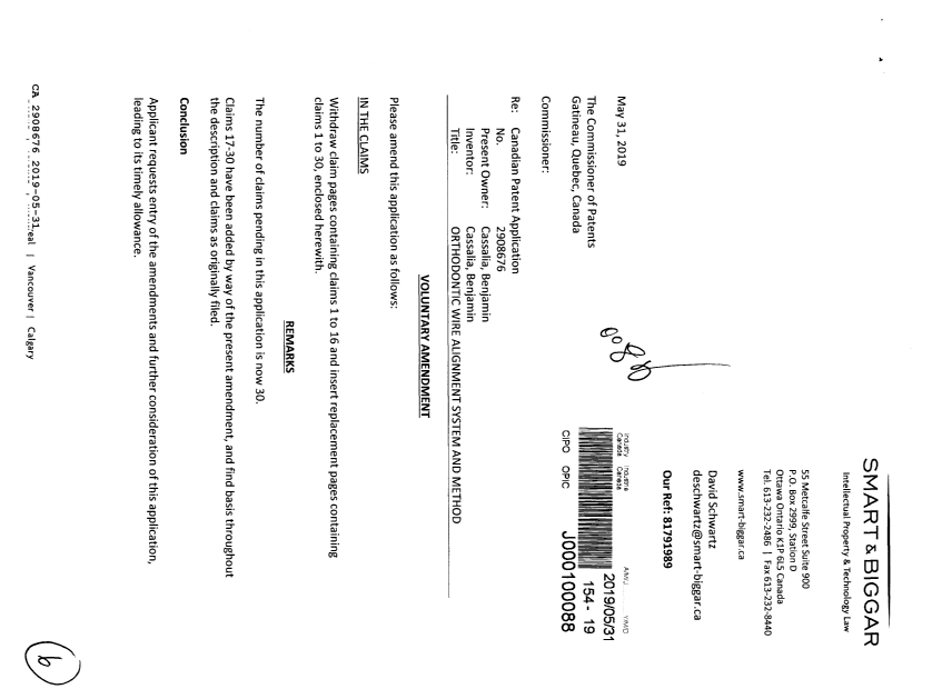 Document de brevet canadien 2908676. Modification 20190531. Image 1 de 6
