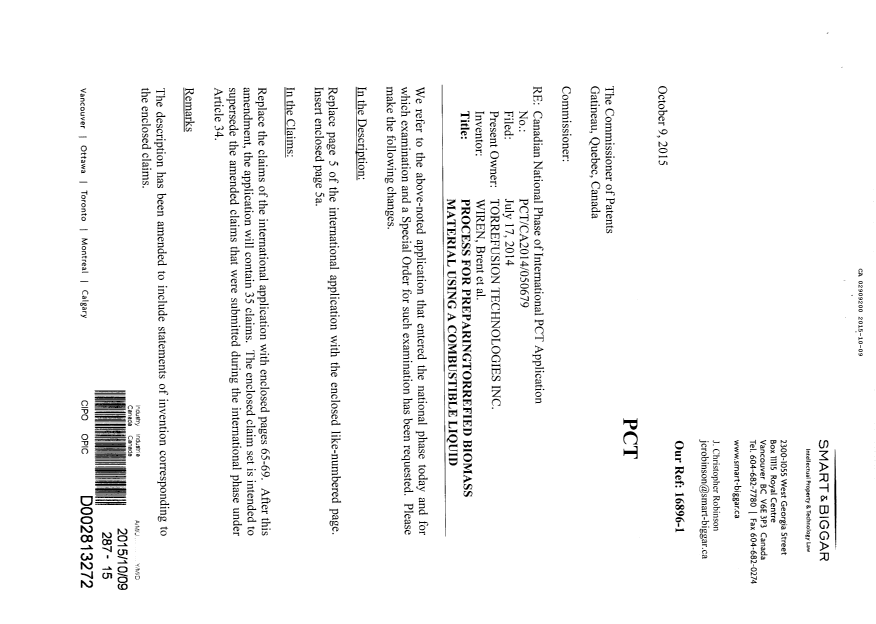 Document de brevet canadien 2909200. Poursuite-Amendment 20141209. Image 1 de 10