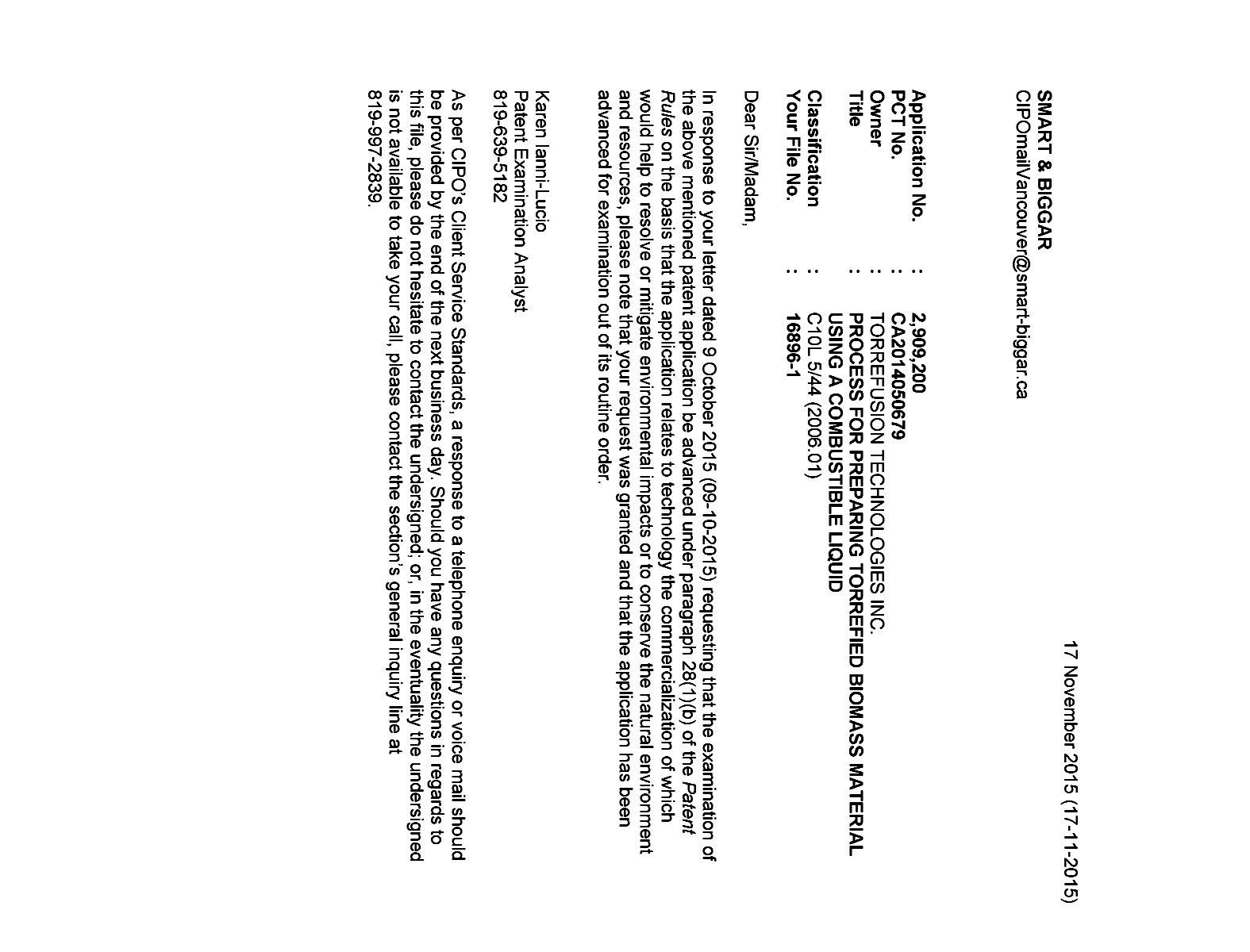 Document de brevet canadien 2909200. Poursuite-Amendment 20141217. Image 1 de 1