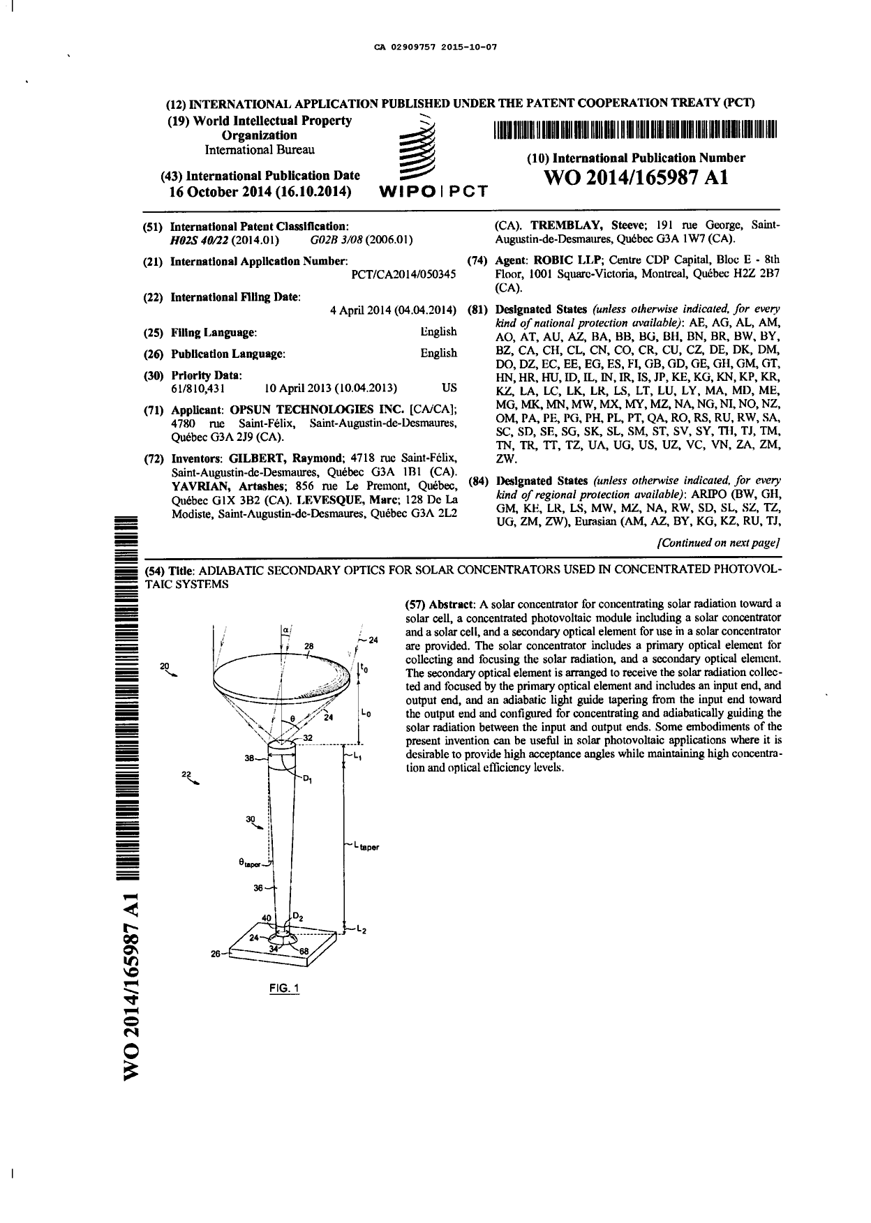 Document de brevet canadien 2909757. PCT 20141207. Image 1 de 2