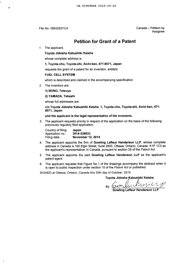 Document de brevet canadien 2909844. Nouvelle demande 20151020. Image 3 de 3