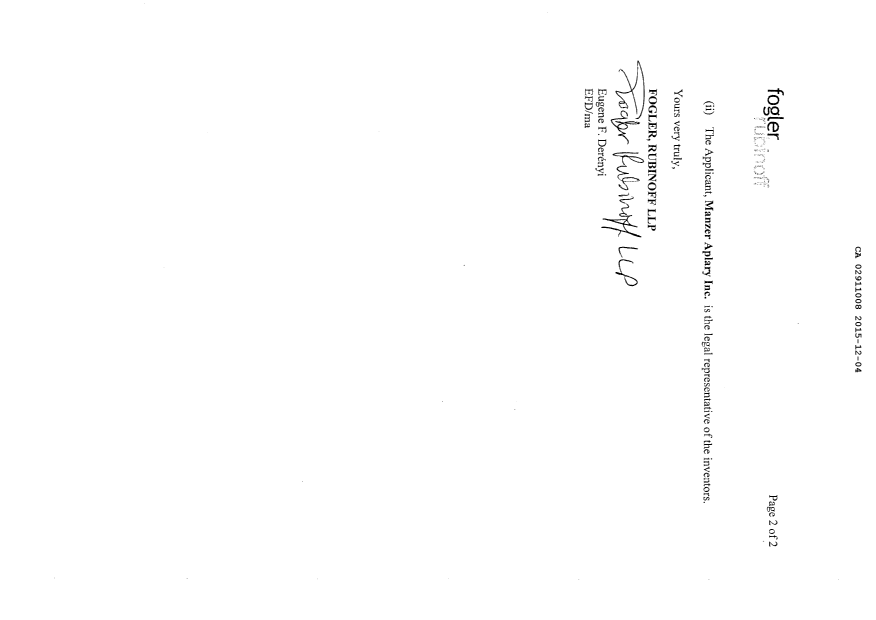 Document de brevet canadien 2911008. Réponse à l'article 37 20151204. Image 4 de 4
