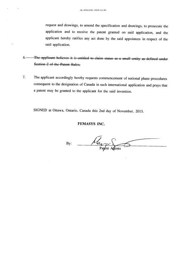 Canadian Patent Document 2911243. National Entry Request 20151102. Image 4 of 5