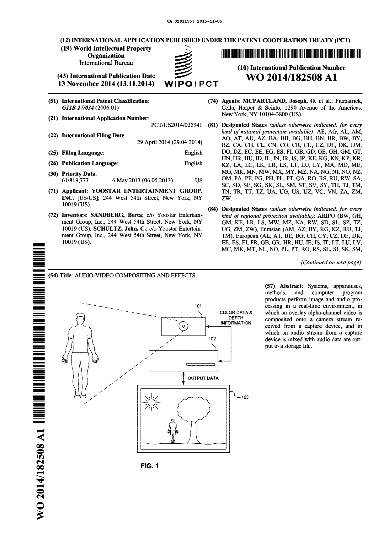 Document de brevet canadien 2911553. Abrégé 20151105. Image 1 de 2
