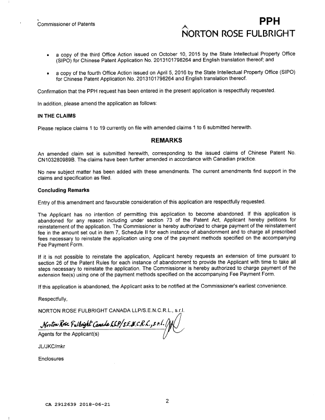 Document de brevet canadien 2912639. Requête d'examen 20180621. Image 2 de 9
