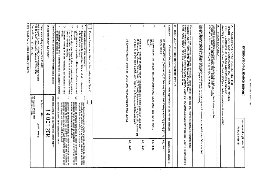 Document de brevet canadien 2912688. Rapport de recherche internationale 20151113. Image 1 de 2