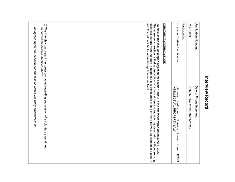 Document de brevet canadien 2913074. Note d'entrevue avec page couverture enregistrée 20220908. Image 1 de 2