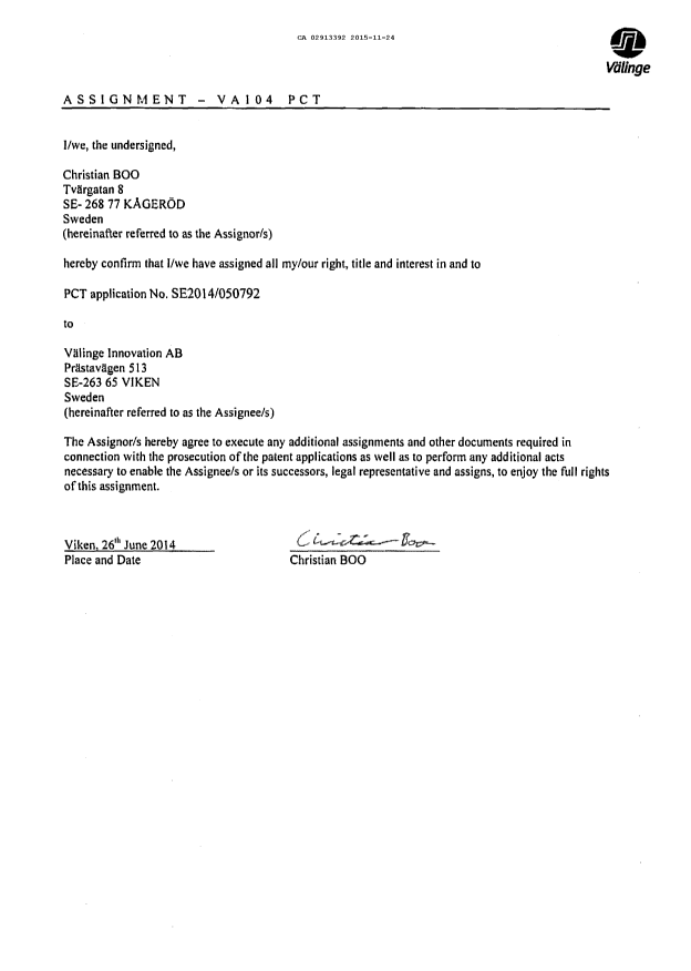 Document de brevet canadien 2913392. Demande d'entrée en phase nationale 20151124. Image 3 de 3