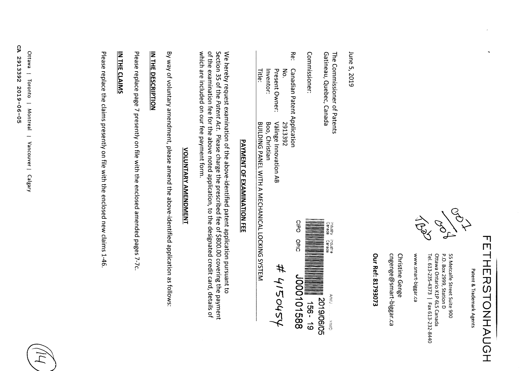 Canadian Patent Document 2913392. Amendment 20190605. Image 1 of 14