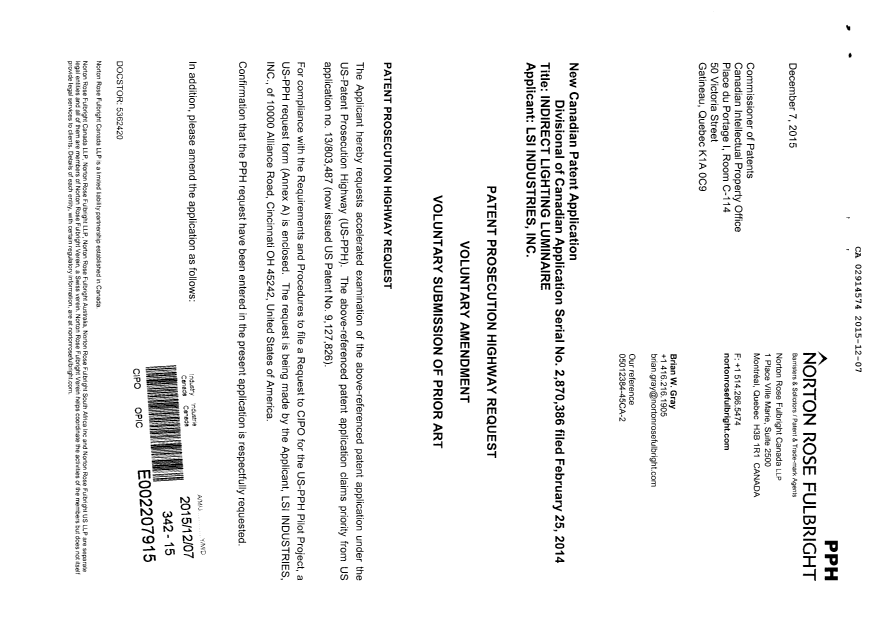 Document de brevet canadien 2914574. Poursuite-Amendment 20151207. Image 1 de 16