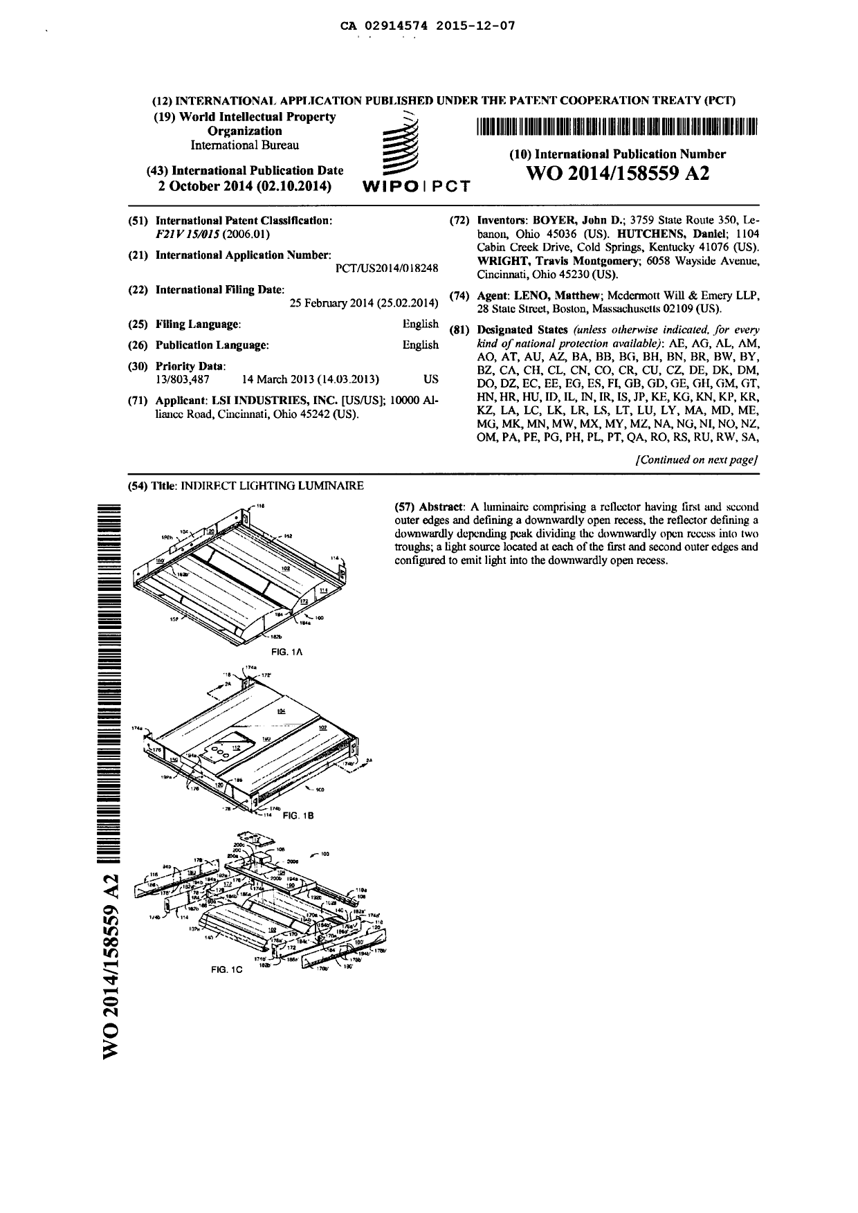Document de brevet canadien 2914574. PCT 20151207. Image 1 de 2