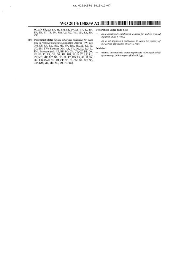 Document de brevet canadien 2914574. PCT 20151207. Image 2 de 2