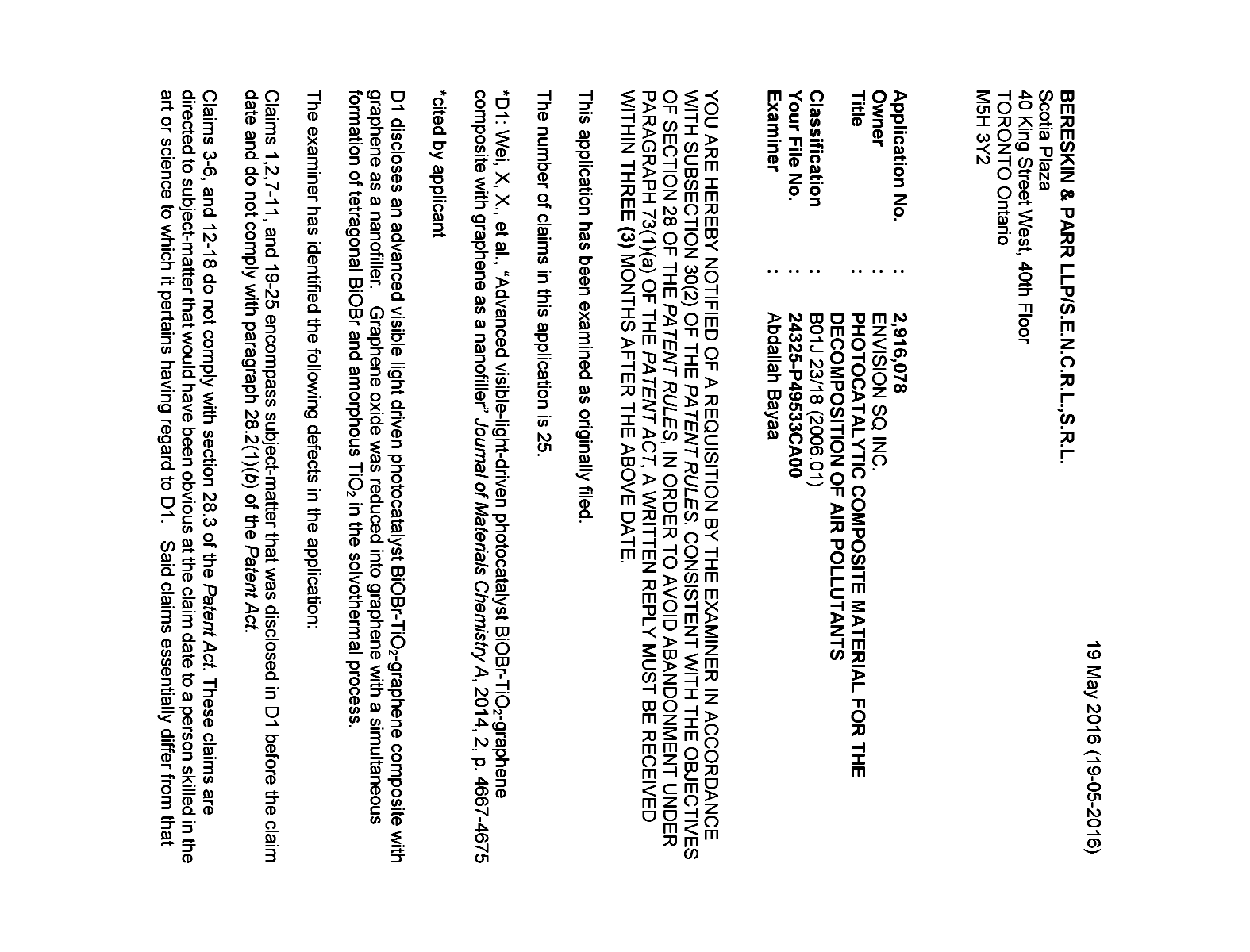 Document de brevet canadien 2916078. Poursuite-Amendment 20151219. Image 1 de 3
