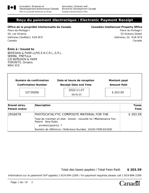 Document de brevet canadien 2916078. Paiement de taxe périodique 20221107. Image 1 de 1