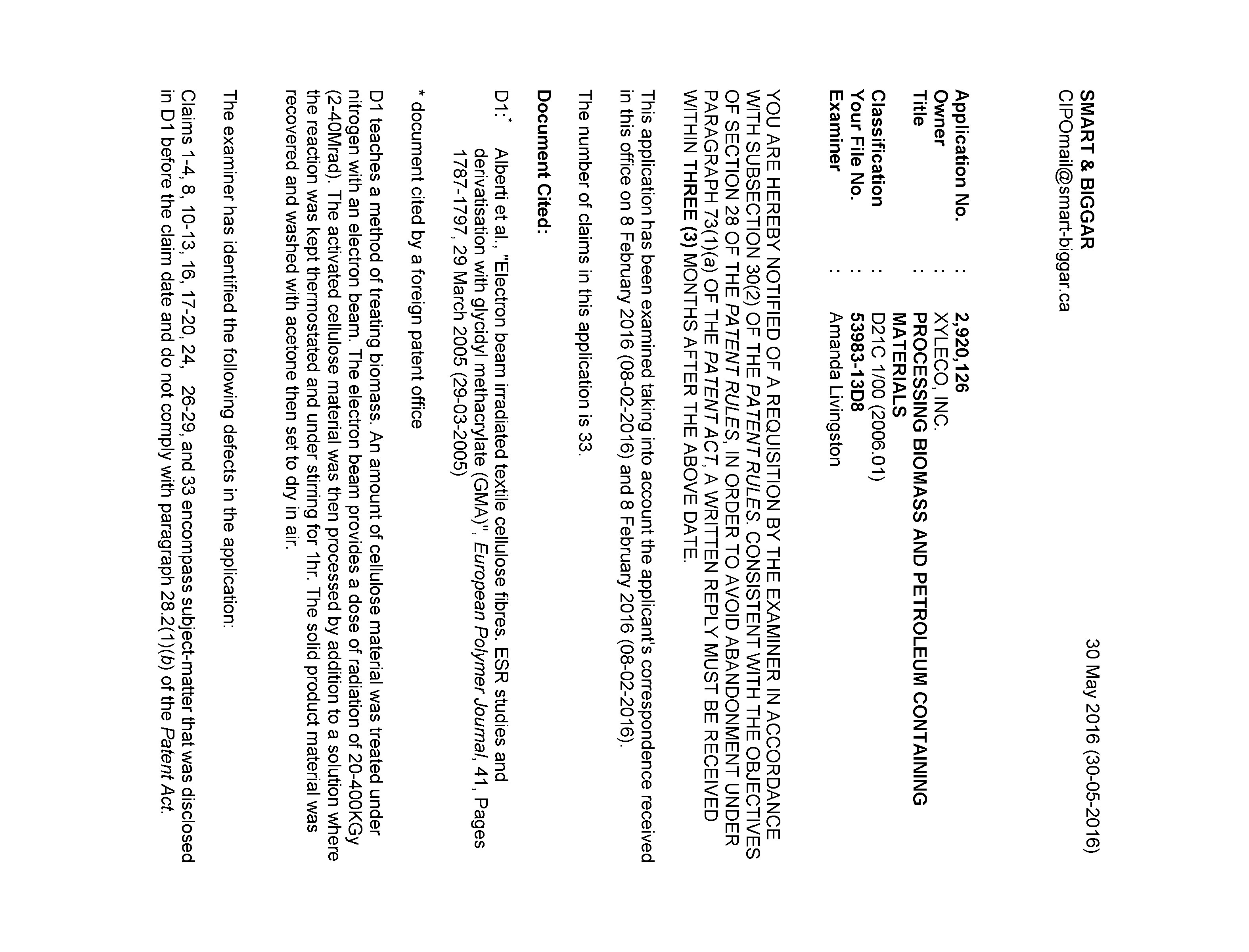 Document de brevet canadien 2920126. Poursuite-Amendment 20151230. Image 1 de 3