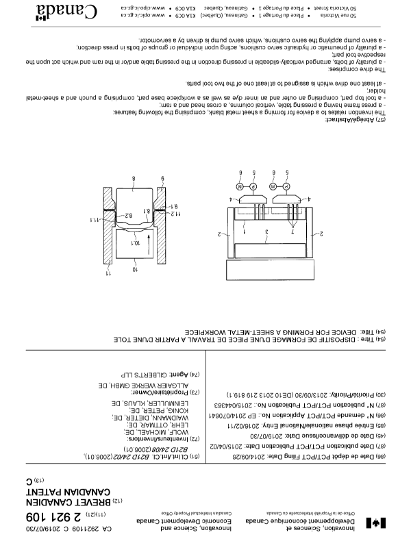 Canadian Patent Document 2921109. Cover Page 20190703. Image 1 of 1
